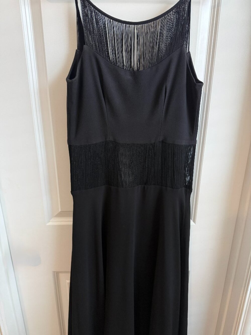 Dress the Population Black Fringe Illusion Halter Maxi Gown Dress XS